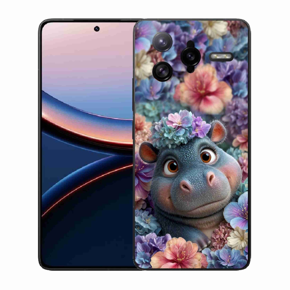 Gelový kryt mmCase na Xiaomi Poco F7 Ultra - hrošík v květinách