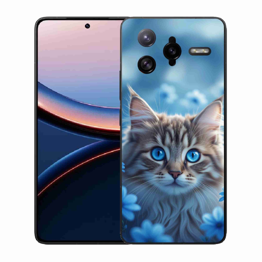 Gelový kryt mmCase na Xiaomi Poco F7 Ultra - koťátko v modrých květech
