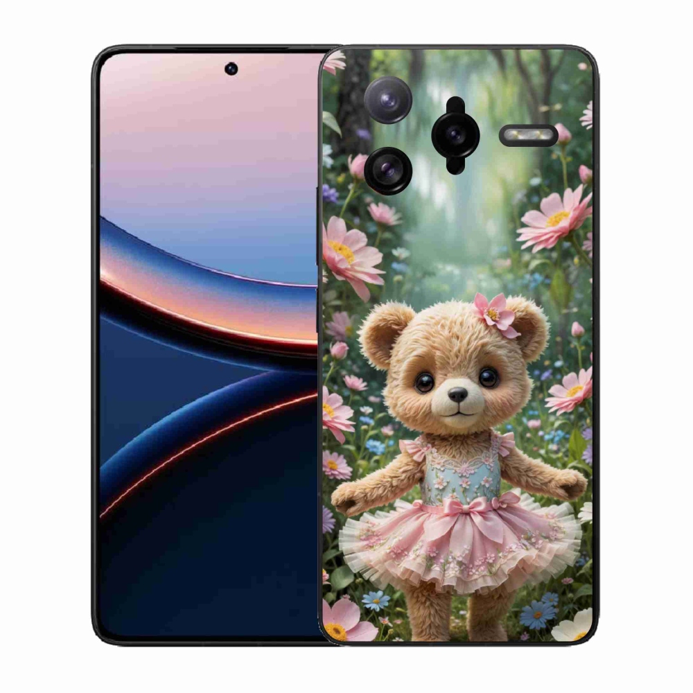 Gelový kryt mmCase na Xiaomi Poco F7 Ultra - roztomilý medvídek v květinách