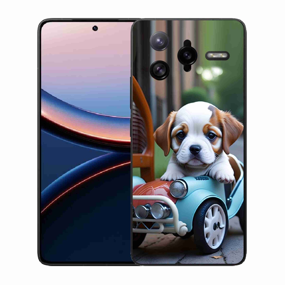 Gelový kryt mmCase na Xiaomi Poco F7 Ultra - štěně v retro autě