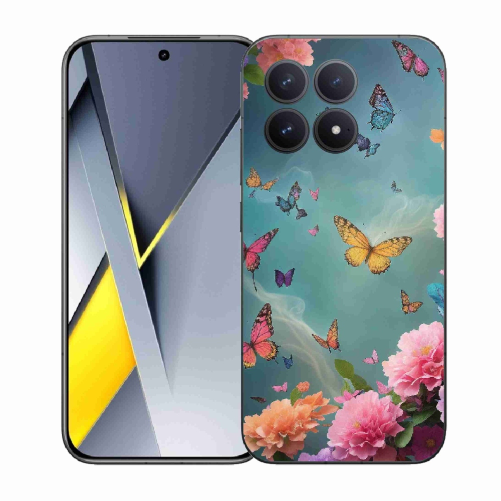 Gelový kryt mmCase na Xiaomi Poco F8 Pro - barevné květy a motýli