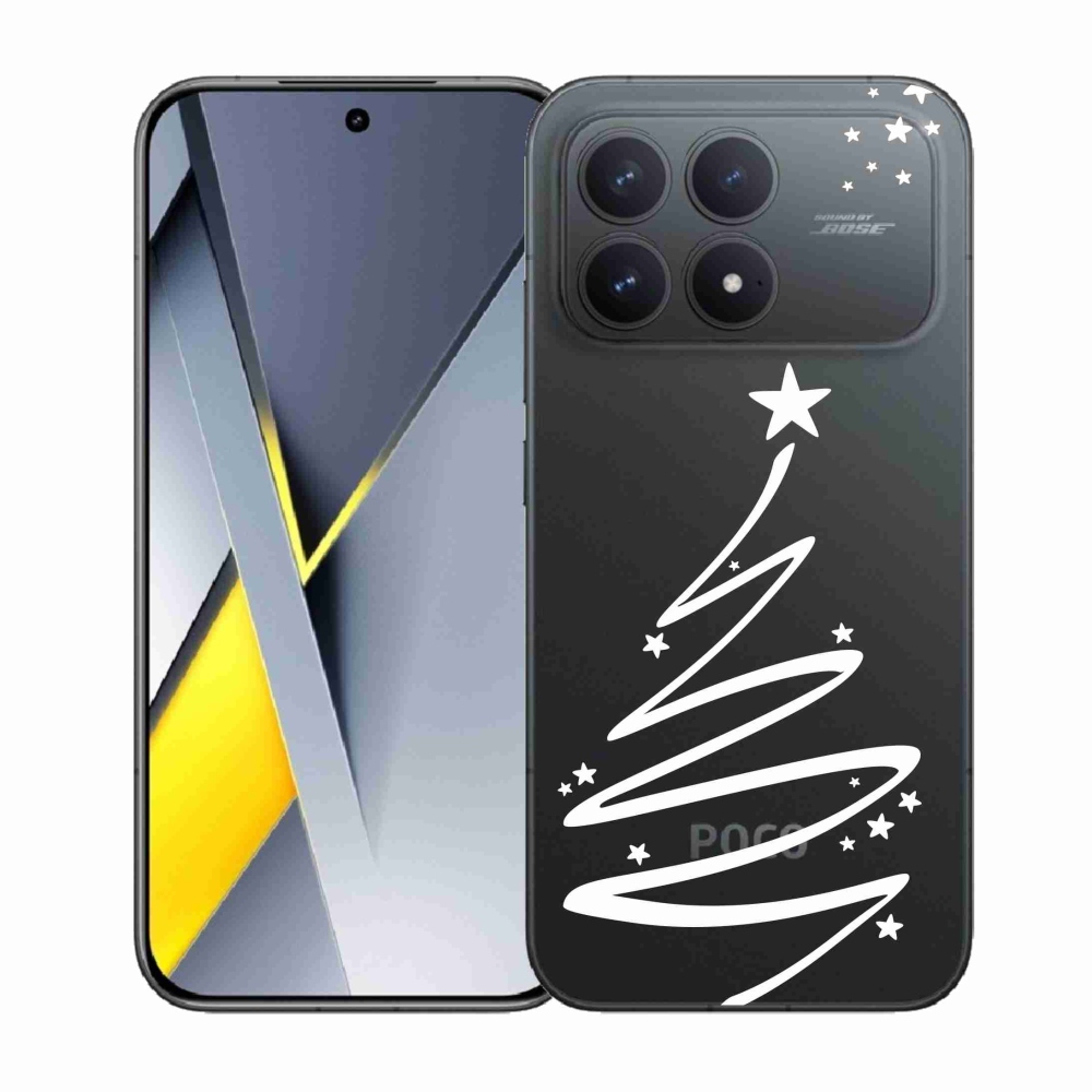 Gelový kryt mmCase na Xiaomi Poco F8 Pro - bílý stromeček na průhledném pozadí