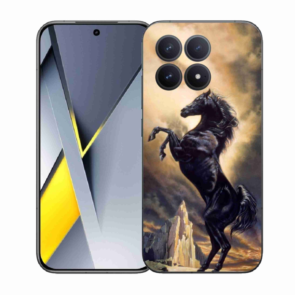 Gelový kryt mmCase na Xiaomi Poco F8 Pro - černý kreslený kůň