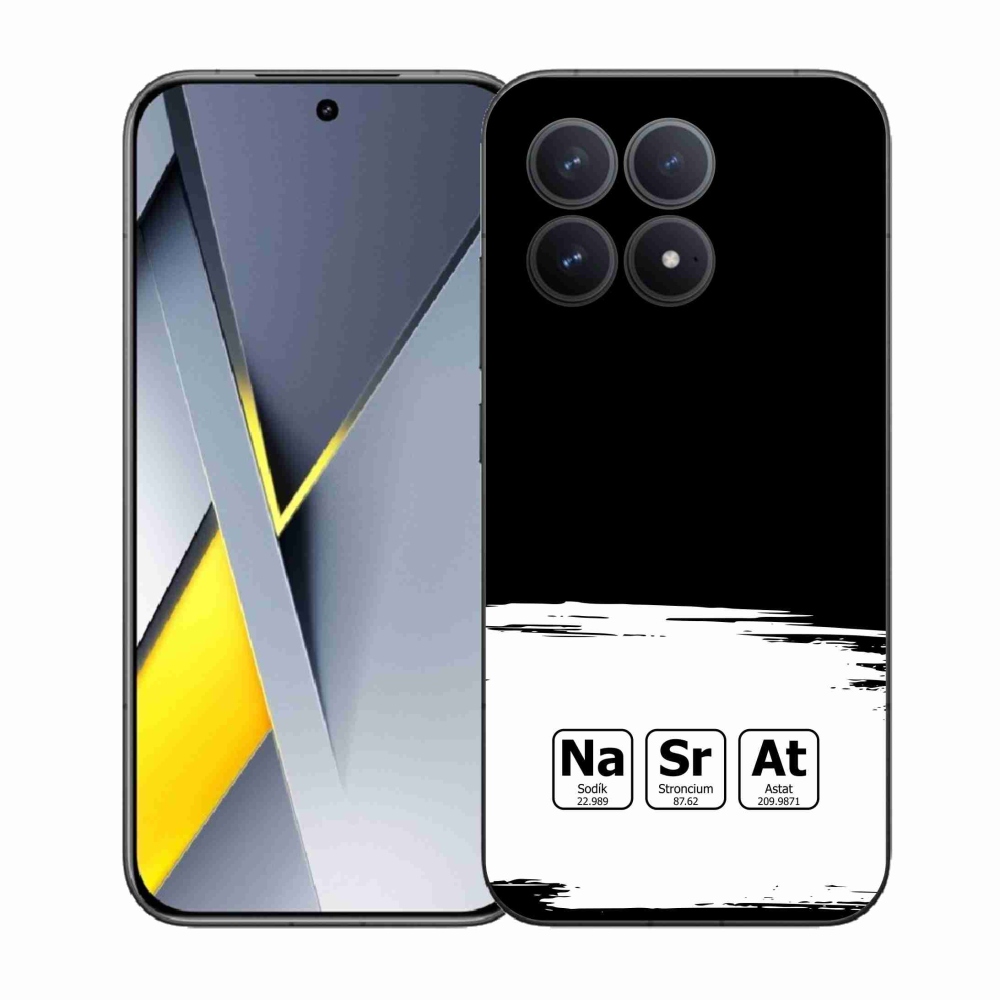 Gelový kryt mmCase na Xiaomi Poco F8 Pro - chemické prvky bíločerné pozadí