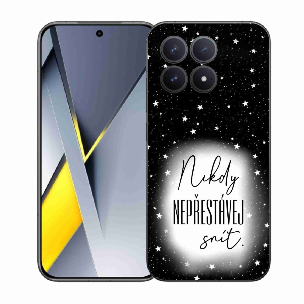 Gelový kryt mmCase na Xiaomi Poco F8 Pro - citát 1 bíločerné pozadí