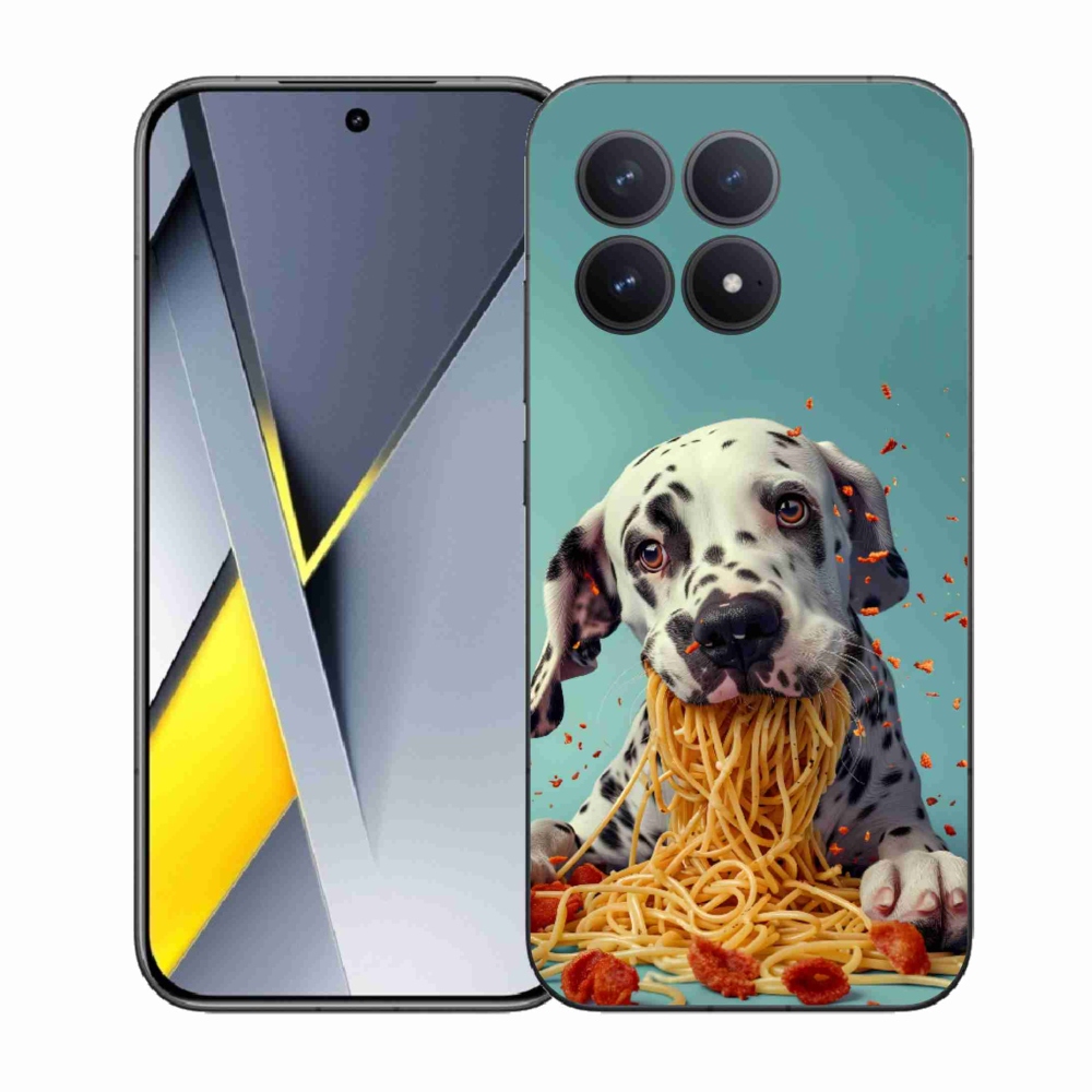 Gelový kryt mmCase na Xiaomi Poco F8 Pro - dalmatin a špagety