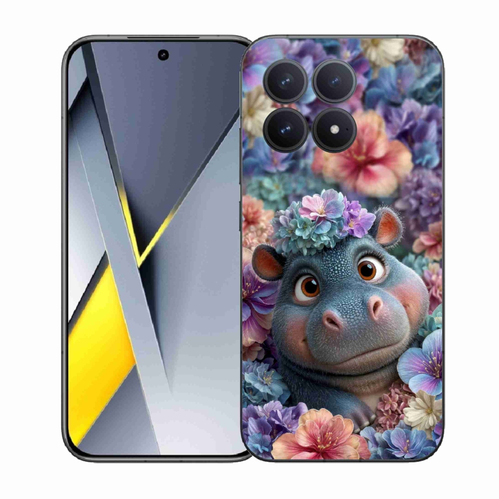 Gelový kryt mmCase na Xiaomi Poco F8 Pro - hrošík v květinách