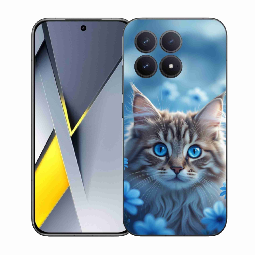 Gelový kryt mmCase na Xiaomi Poco F8 Pro - koťátko v modrých květech