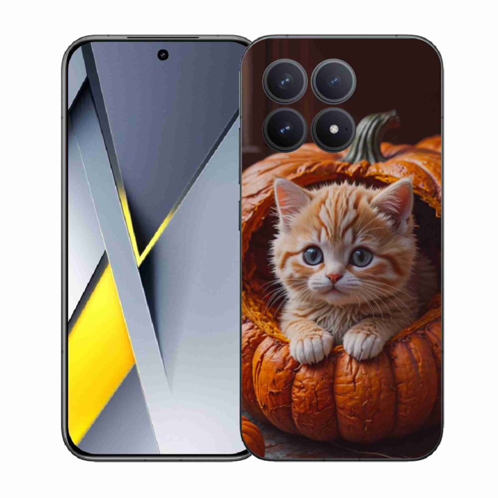 Gelový kryt mmCase na Xiaomi Poco F8 Pro - kotě a dýně 2