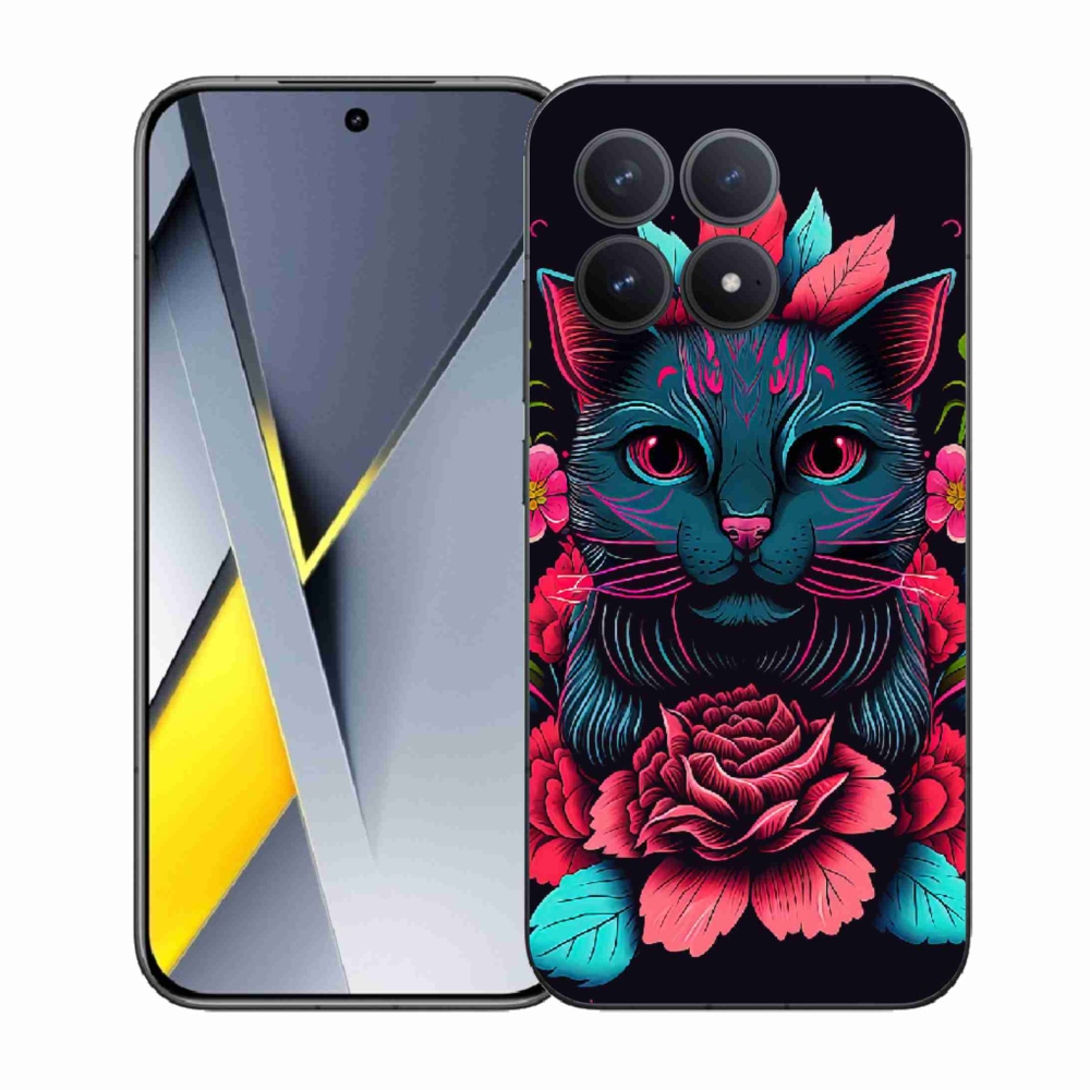 Gelový kryt mmCase na Xiaomi Poco F8 Pro - květiny a kočka