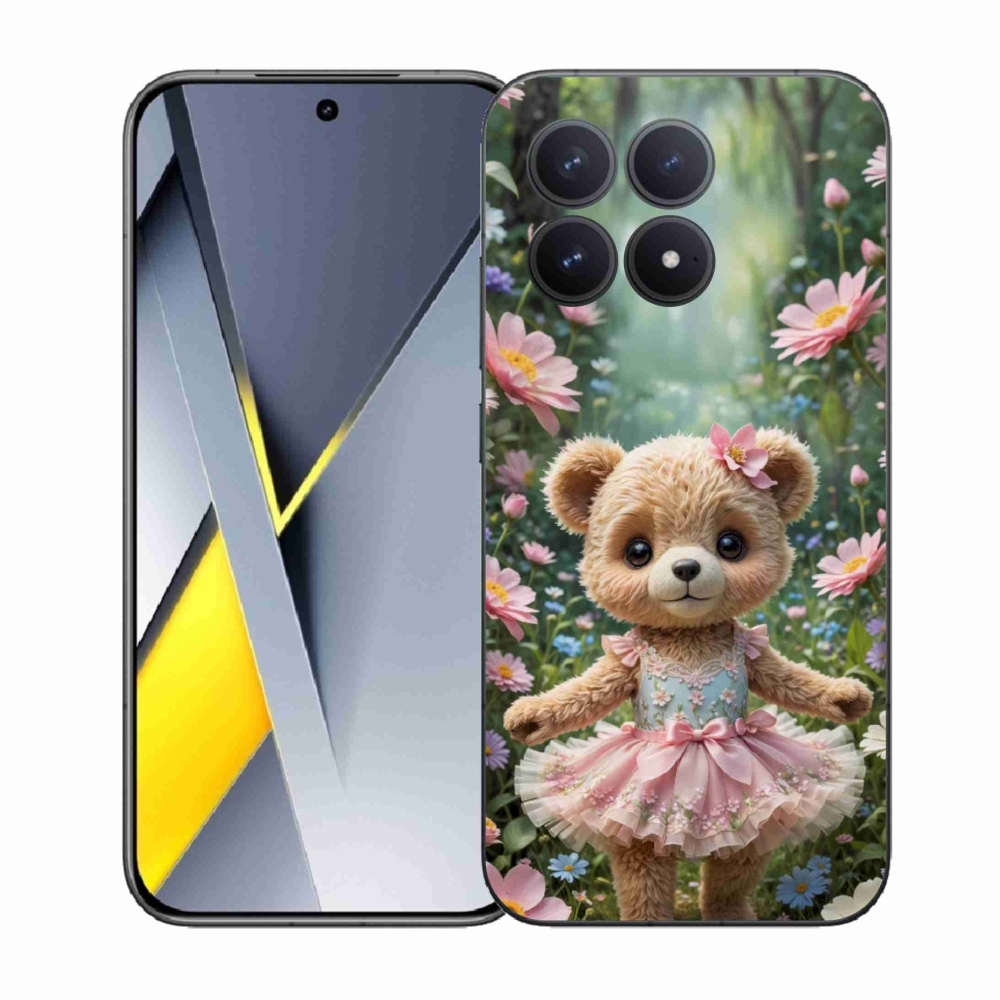 Gelový kryt mmCase na Xiaomi Poco F8 Pro - roztomilý medvídek v květinách