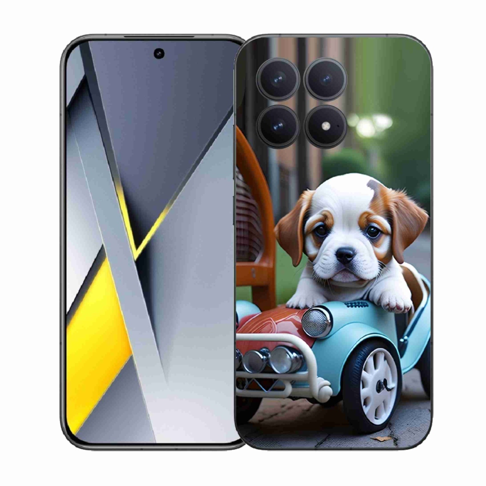 Gelový kryt mmCase na Xiaomi Poco F8 Pro - štěně v retro autě