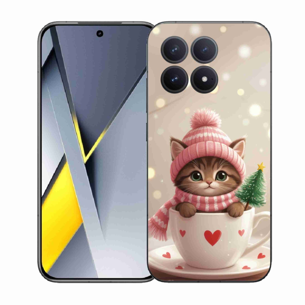 Gelový kryt mmCase na Xiaomi Poco F8 Pro - vánoční kotě v hrnku