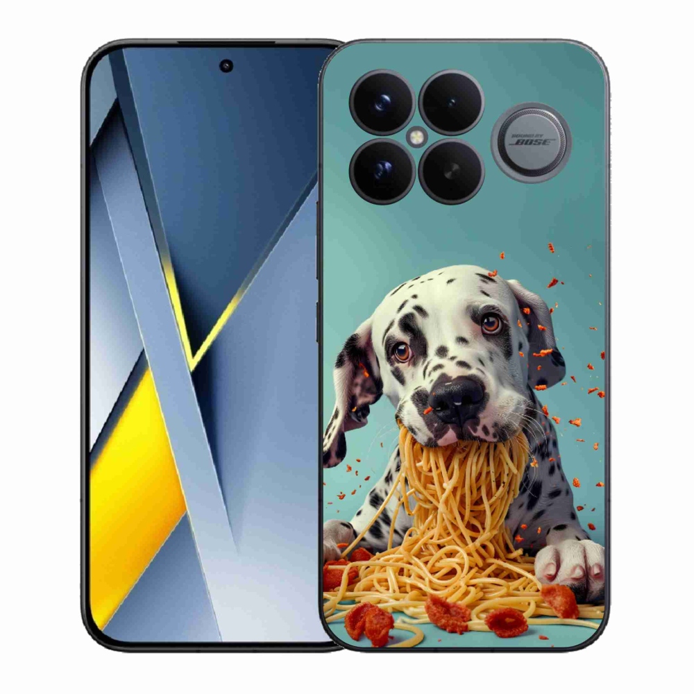 Gelový kryt mmCase na Xiaomi Poco F8 Ultra - dalmatin a špagety