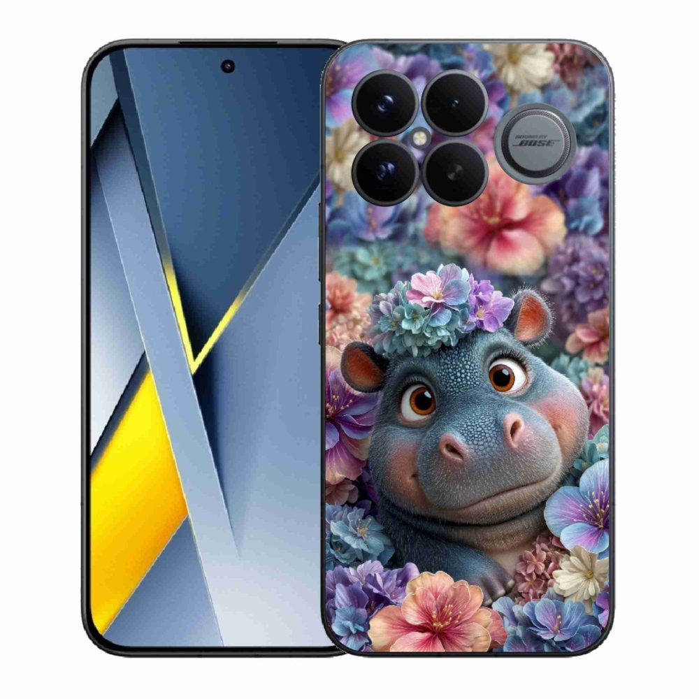 Gelový kryt mmCase na Xiaomi Poco F8 Ultra - hrošík v květinách