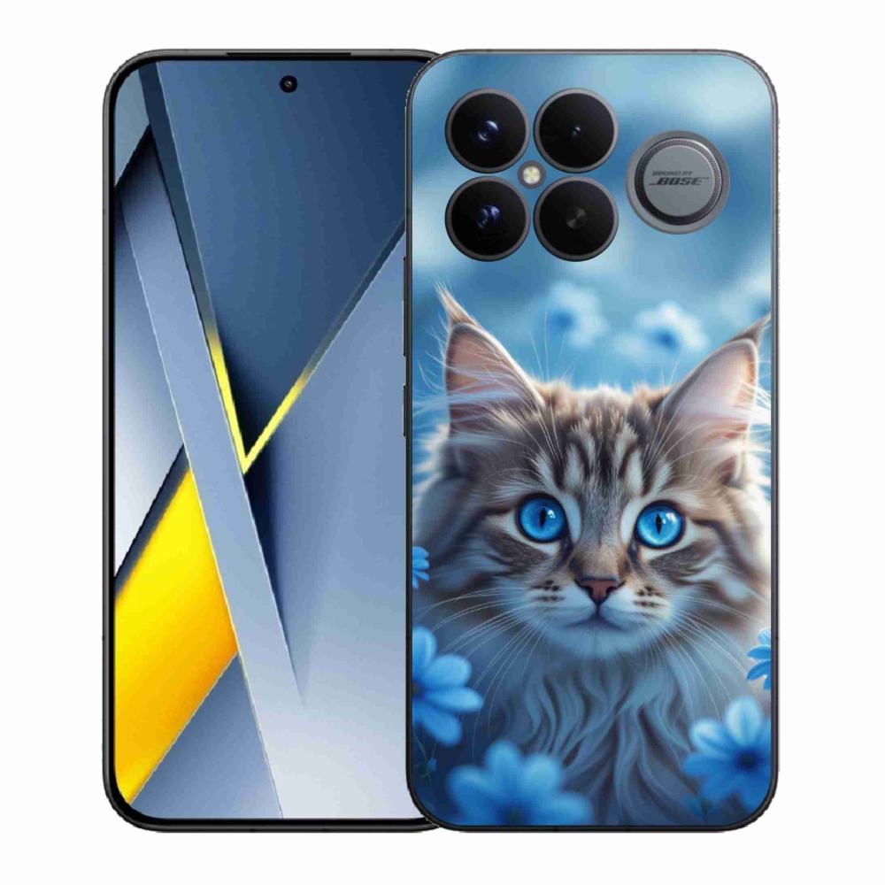 Gelový kryt mmCase na Xiaomi Poco F8 Ultra - koťátko v modrých květech