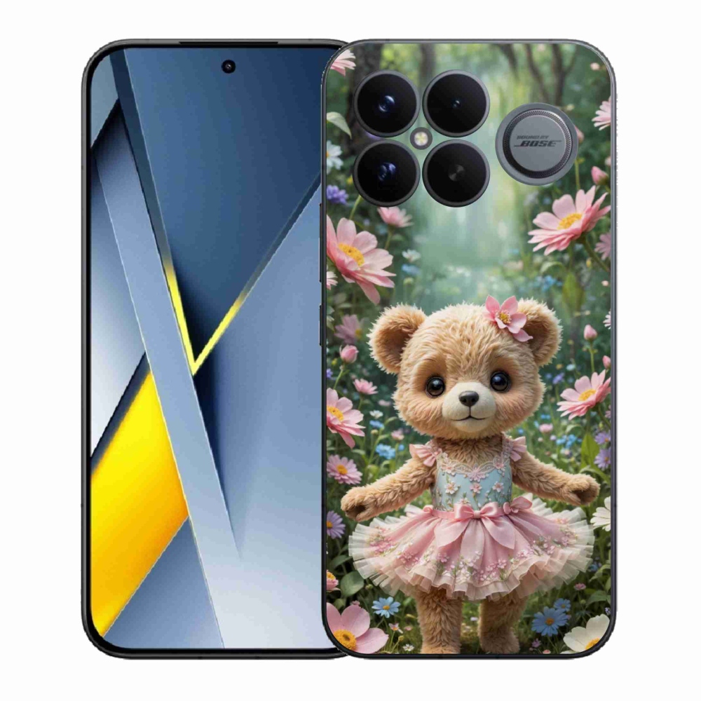 Gelový kryt mmCase na Xiaomi Poco F8 Ultra - roztomilý medvídek v květinách