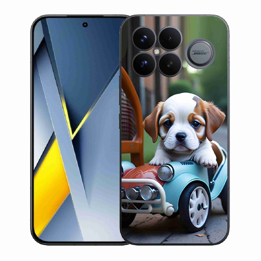 Gelový kryt mmCase na Xiaomi Poco F8 Ultra - štěně v retro autě