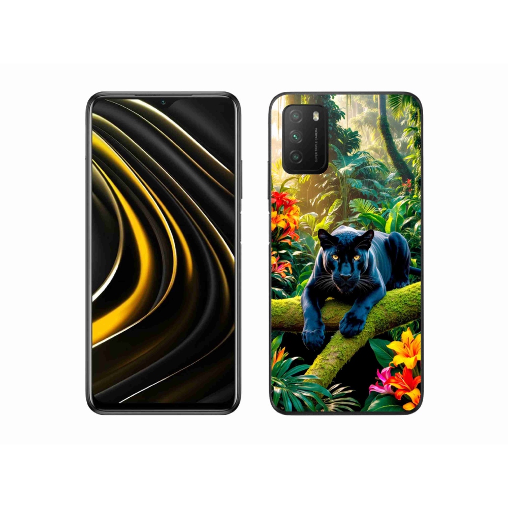 Gelový kryt mmCase na Xiaomi Poco M3 - černý panter v džungli