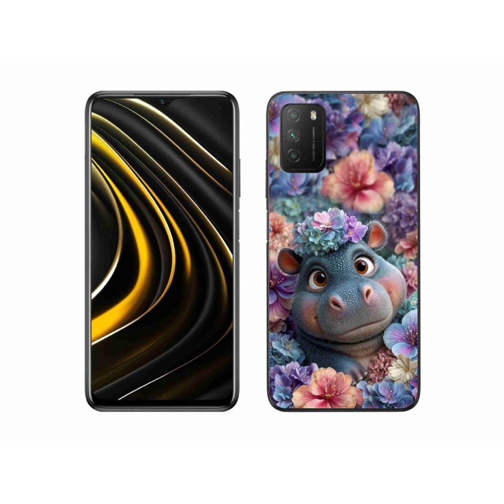 Gelový kryt mmCase na Xiaomi Poco M3 - hrošík v květinách