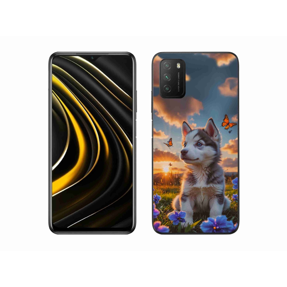 Gelový kryt mmCase na Xiaomi Poco M3 - husky při západu slunce