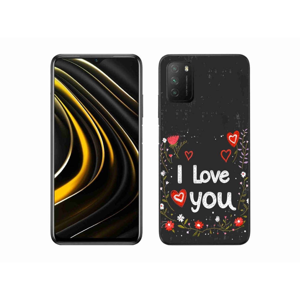 Gelový kryt mmCase na Xiaomi Poco M3 - I love you černé pozadí