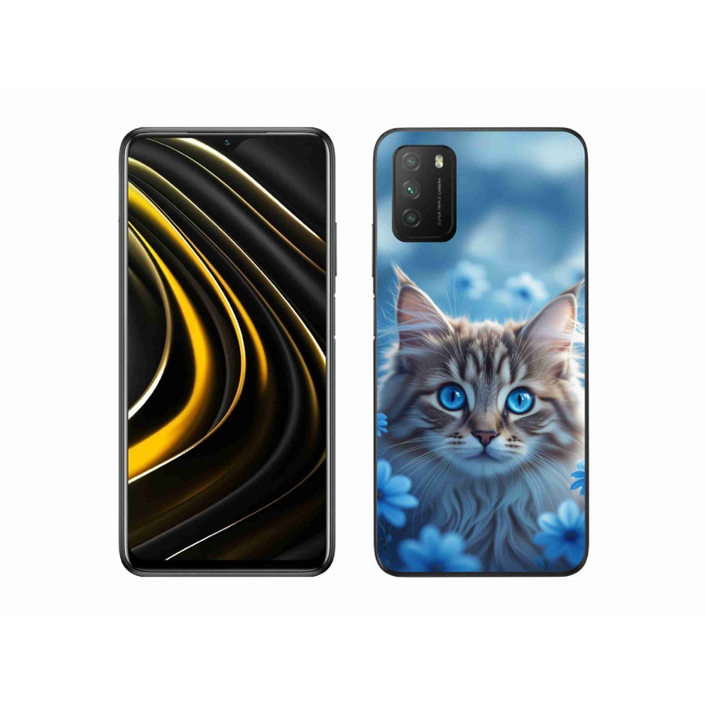 Gelový kryt mmCase na Xiaomi Poco M3 - koťátko v modrých květech