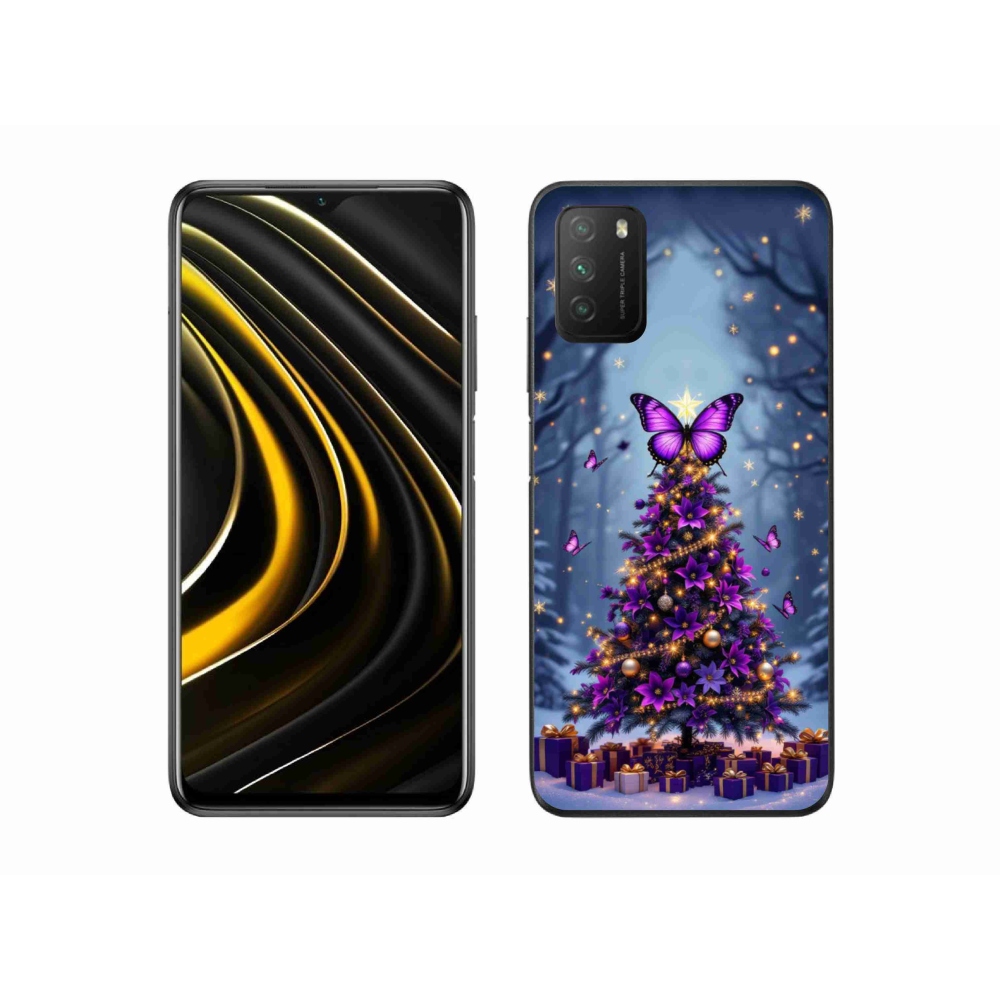 Gelový kryt mmCase na Xiaomi Poco M3 - motýlí vánoční stromek