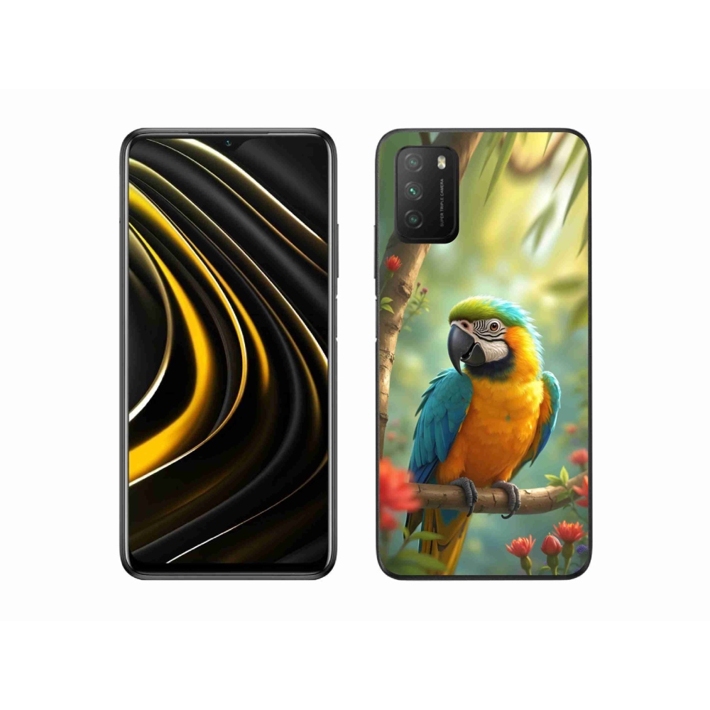 Gelový kryt mmCase na Xiaomi Poco M3 - papoušek ara modrožlutá