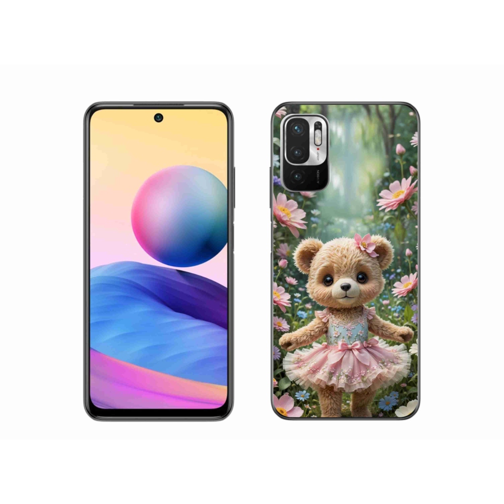 Gelový kryt mmCase na Xiaomi Poco M3 Pro - roztomilý medvídek v květinách