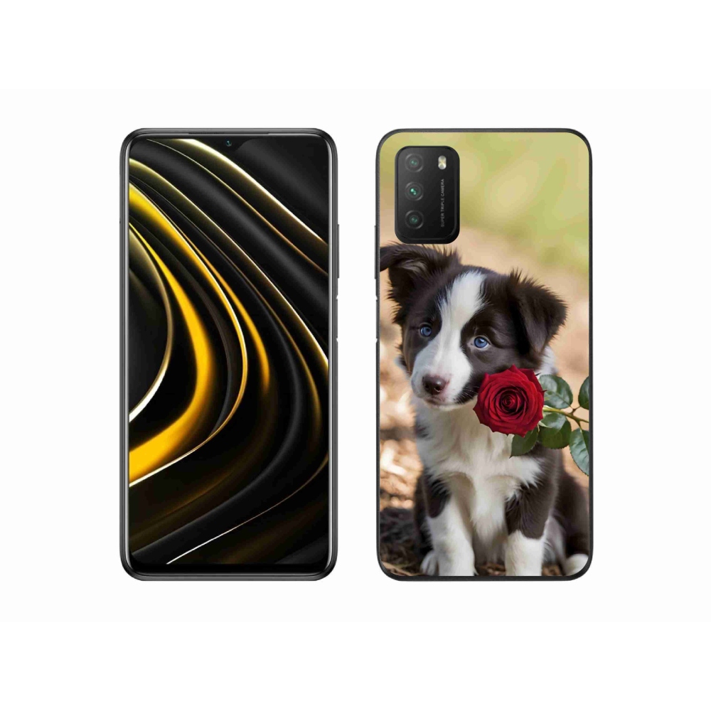 Gelový kryt mmCase na Xiaomi Poco M3 - roztomilá border kolie s růží