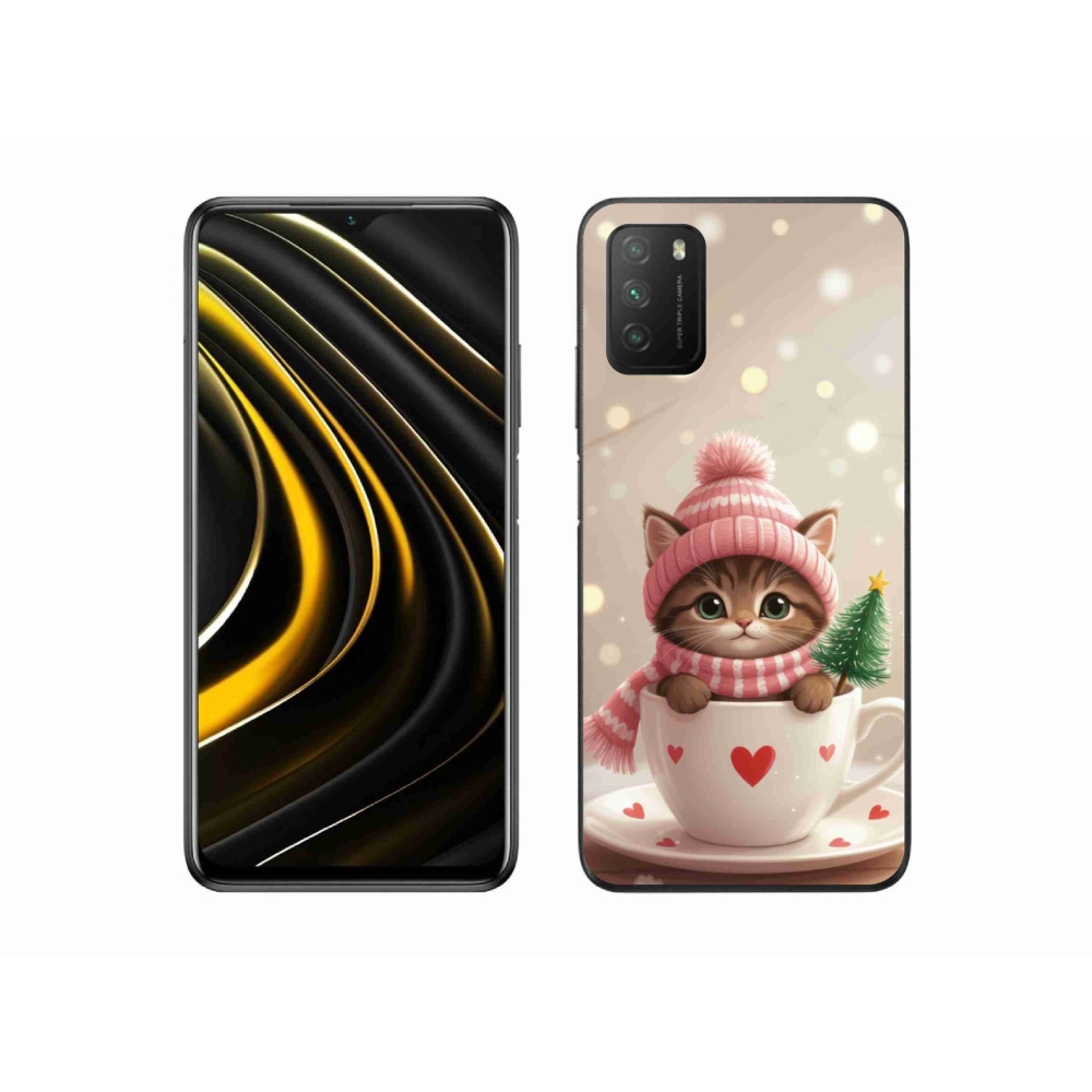 Gelový kryt mmCase na Xiaomi Poco M3 - vánoční kotě v hrnku
