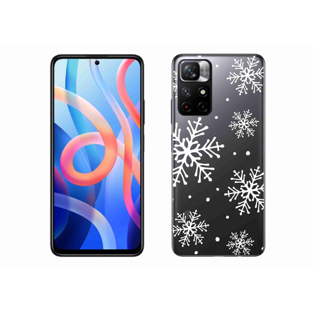Gelový kryt mmCase na Xiaomi Poco M4 Pro 5G - bílé vločky na průhledném pozadí