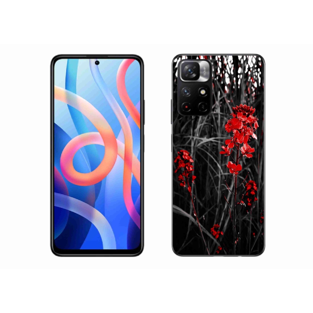 Gelový kryt mmCase na Xiaomi Poco M4 Pro 5G - červená rostlina