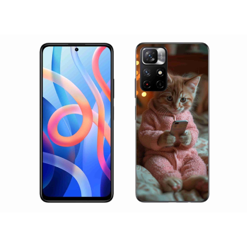 Gelový kryt mmCase na Xiaomi Poco M4 Pro 5G - kotě s mobilem