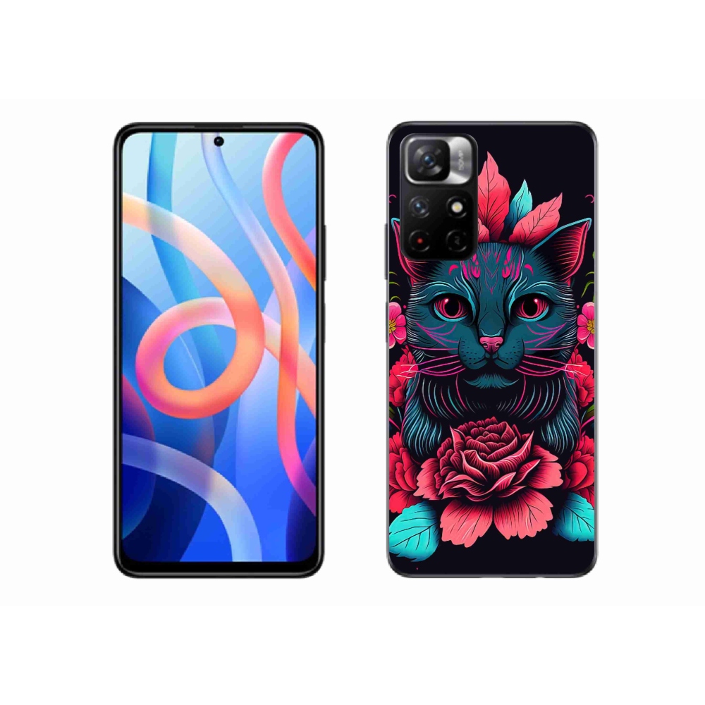 Gelový kryt mmCase na Xiaomi Poco M4 Pro 5G - květiny a kočka