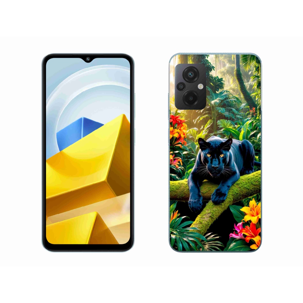 Gelový kryt mmCase na Xiaomi Poco M5 4G - černý panter v džungli