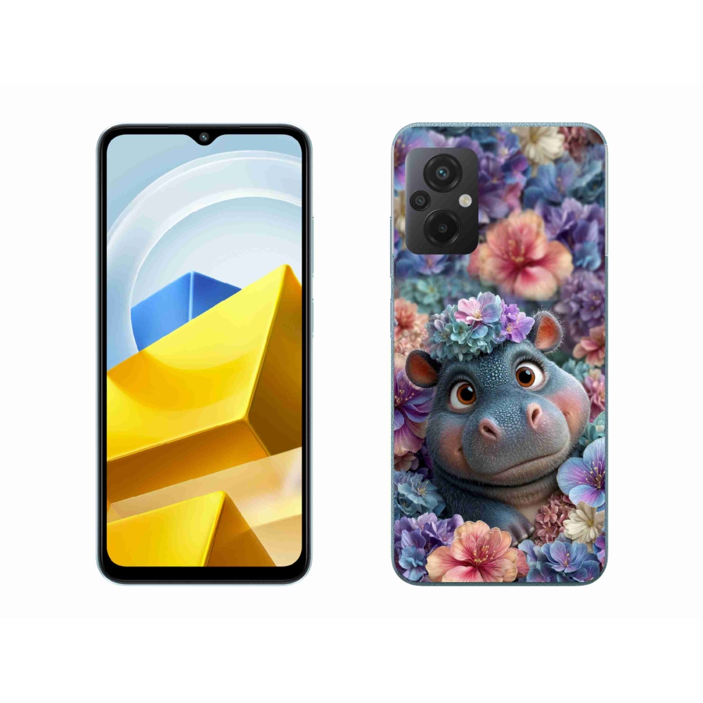 Gelový kryt mmCase na Xiaomi Poco M5 4G - hrošík v květinách
