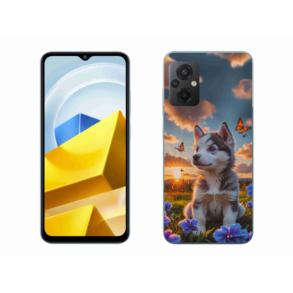 Gelový kryt mmCase na Xiaomi Poco M5 4G - husky při západu slunce