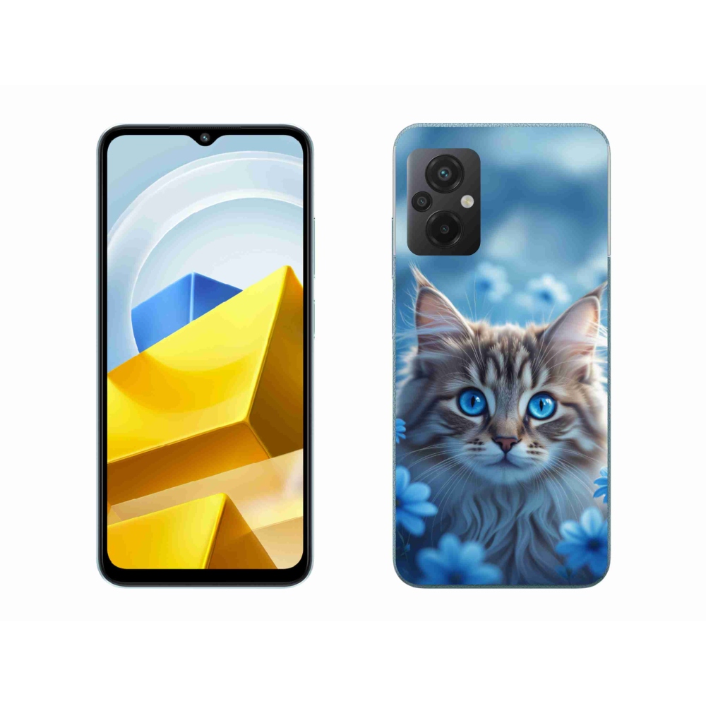 Gelový kryt mmCase na Xiaomi Poco M5 4G - koťátko v modrých květech