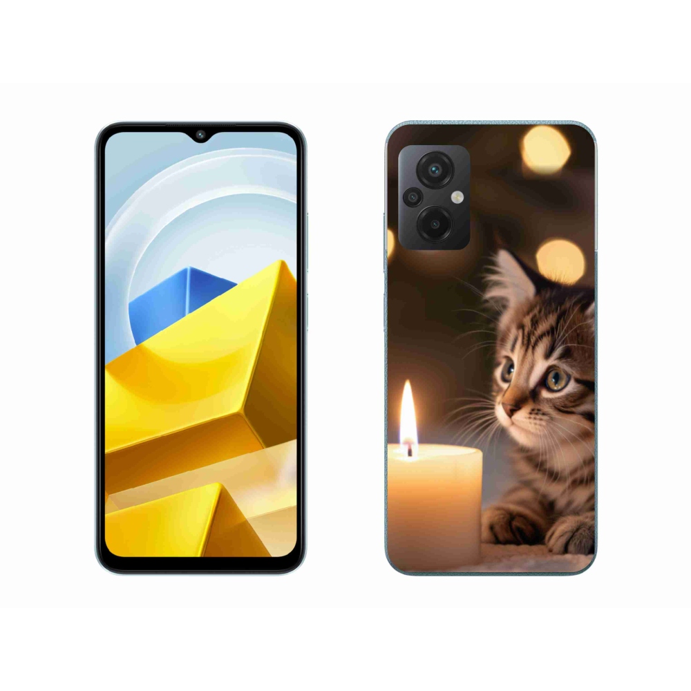 Gelový kryt mmCase na Xiaomi Poco M5 4G - kotě a svíčka