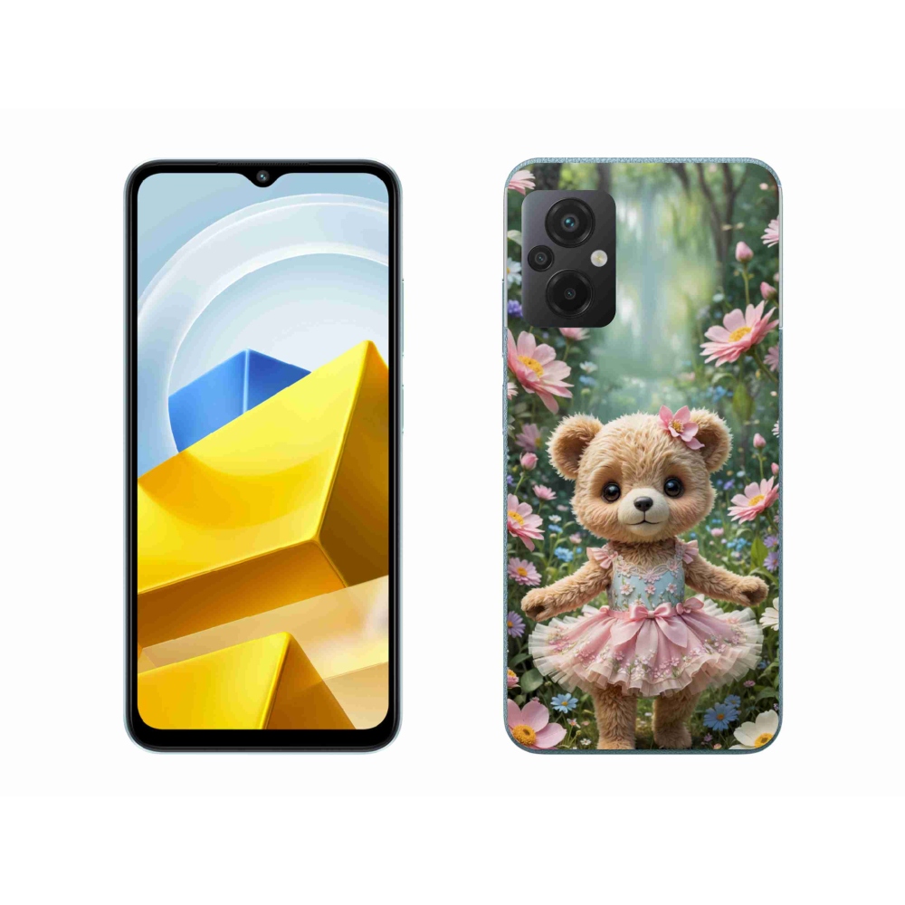 Gelový kryt mmCase na Xiaomi Poco M5 4G - roztomilý medvídek v květinách