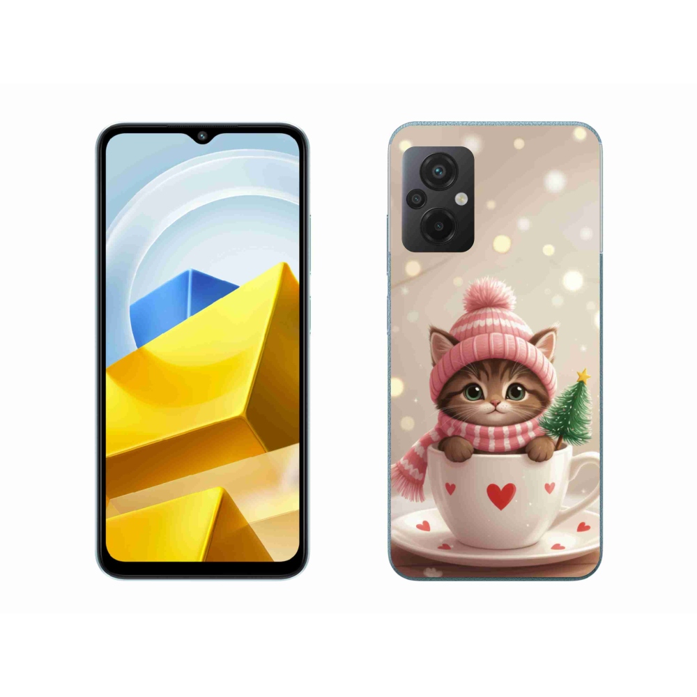 Gelový kryt mmCase na Xiaomi Poco M5 4G - vánoční kotě v hrnku