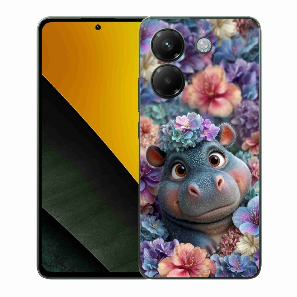 Gelový kryt mmCase na Xiaomi Poco M7 Pro 5G - hrošík v květinách