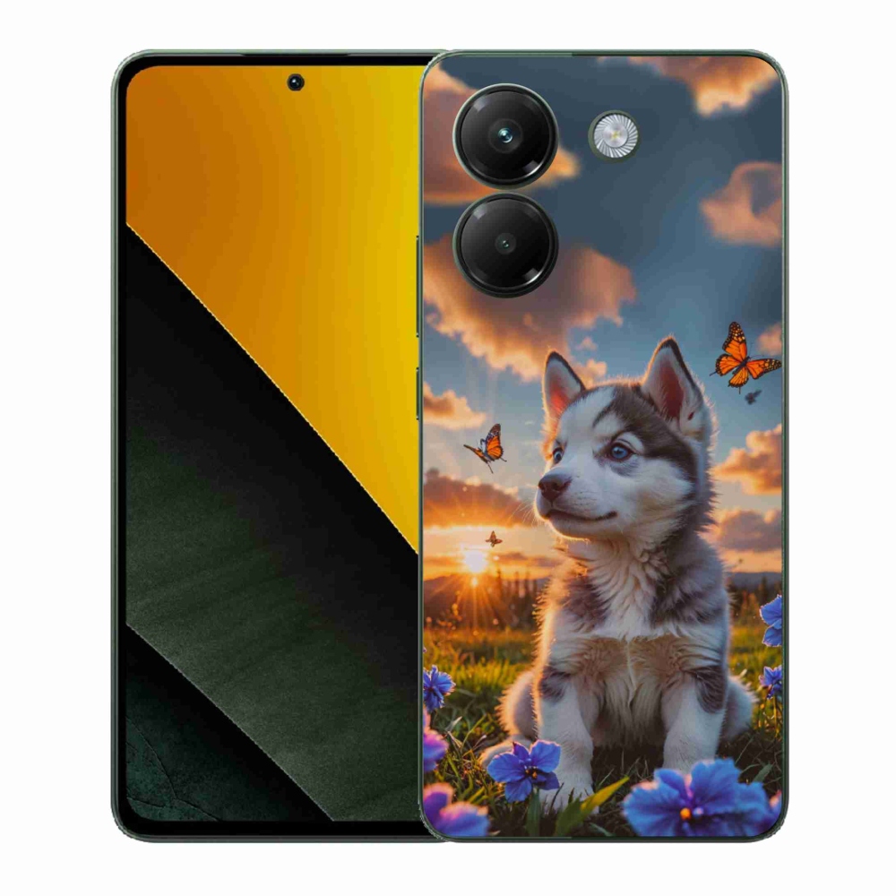 Gelový kryt mmCase na Xiaomi Poco M7 Pro 5G - husky při západu slunce