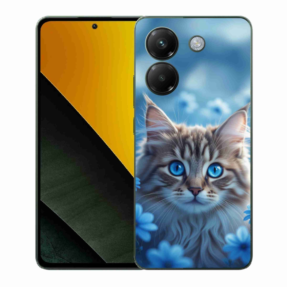 Gelový kryt mmCase na Xiaomi Poco M7 Pro 5G - koťátko v modrých květech