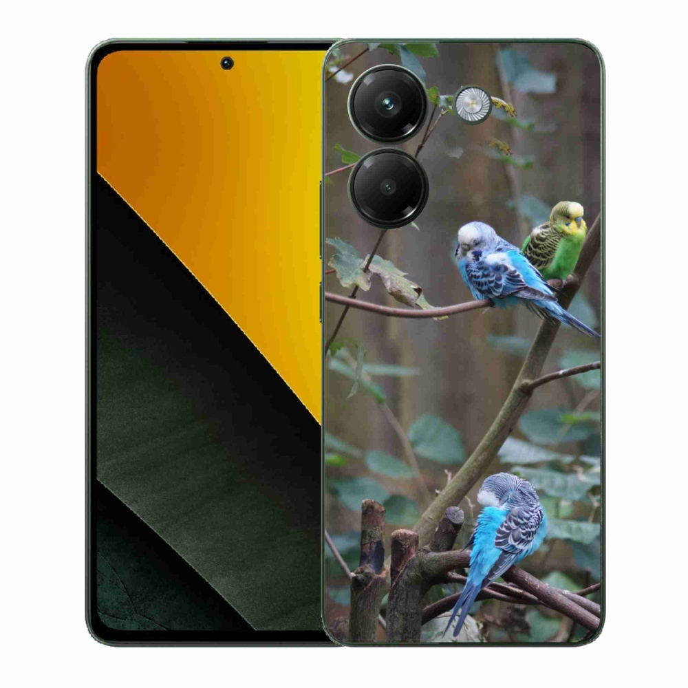 Gelový kryt mmCase na Xiaomi Poco M7 Pro 5G - papoušci na větvi