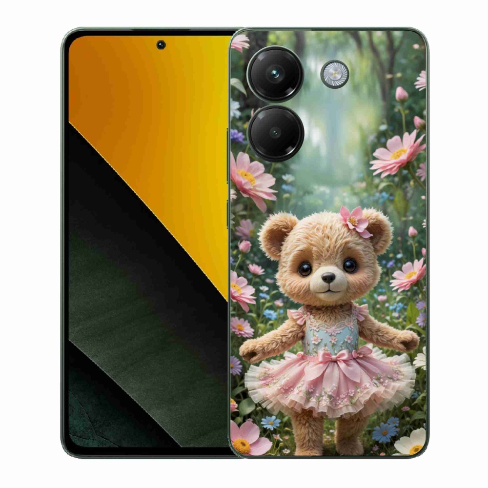 Gelový kryt mmCase na Xiaomi Poco M7 Pro 5G - roztomilý medvídek v květinách