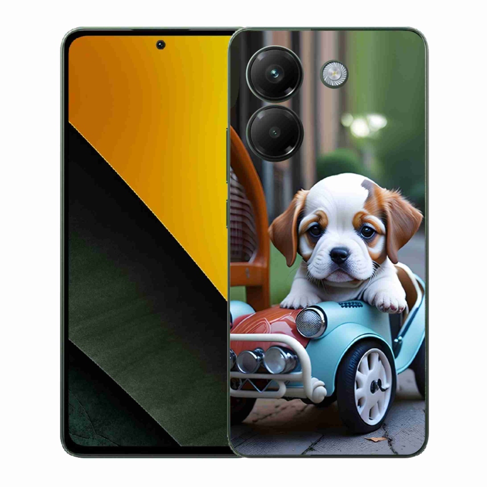 Gelový kryt mmCase na Xiaomi Poco M7 Pro 5G - štěně v retro autě