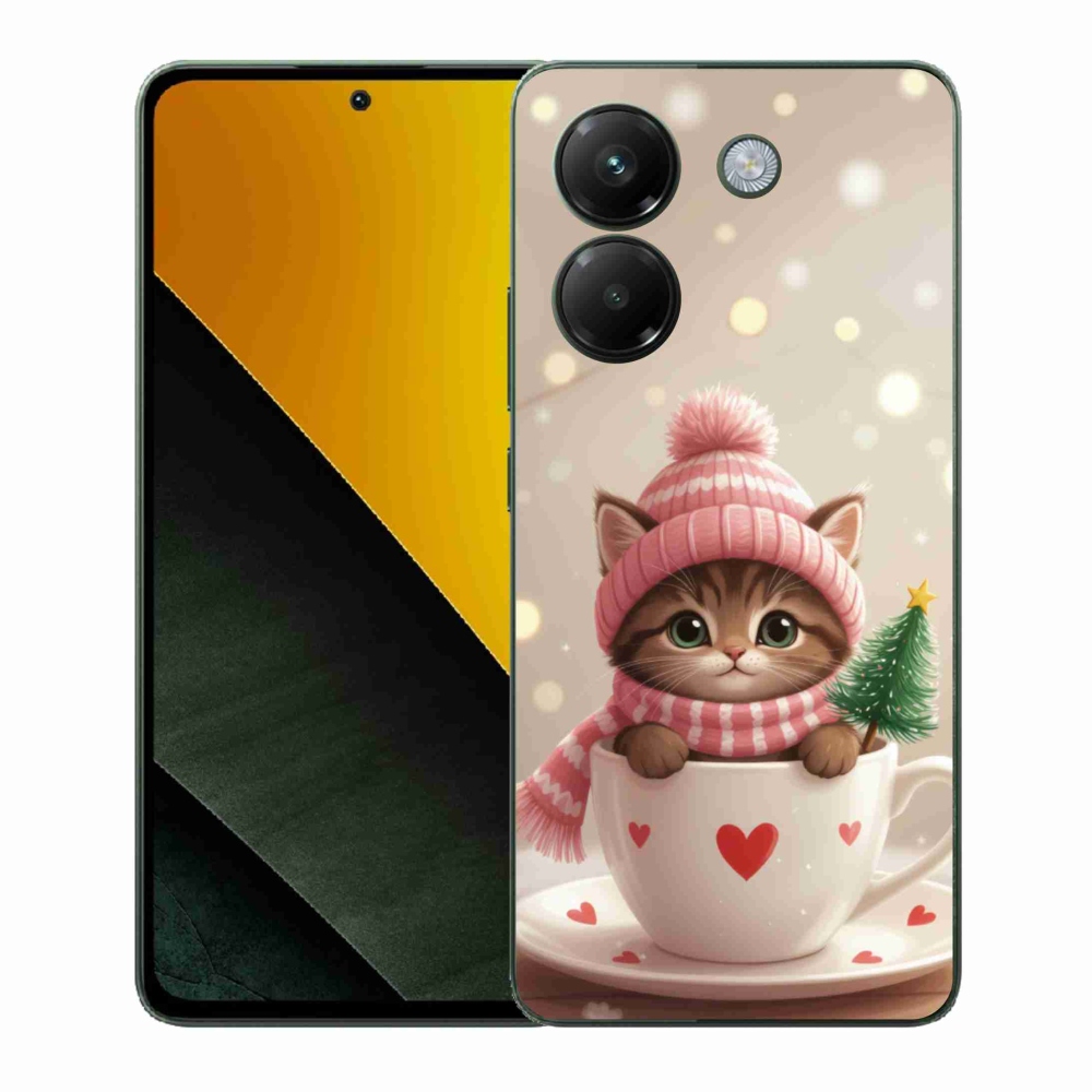 Gelový kryt mmCase na Xiaomi Poco M7 Pro 5G - vánoční kotě v hrnku